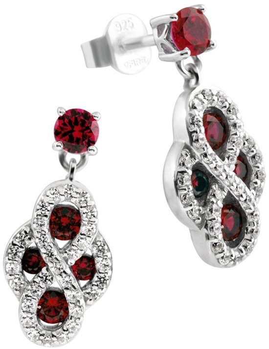 Diamonfire - Zilveren oorhangers Infinity - Pavé - Rood